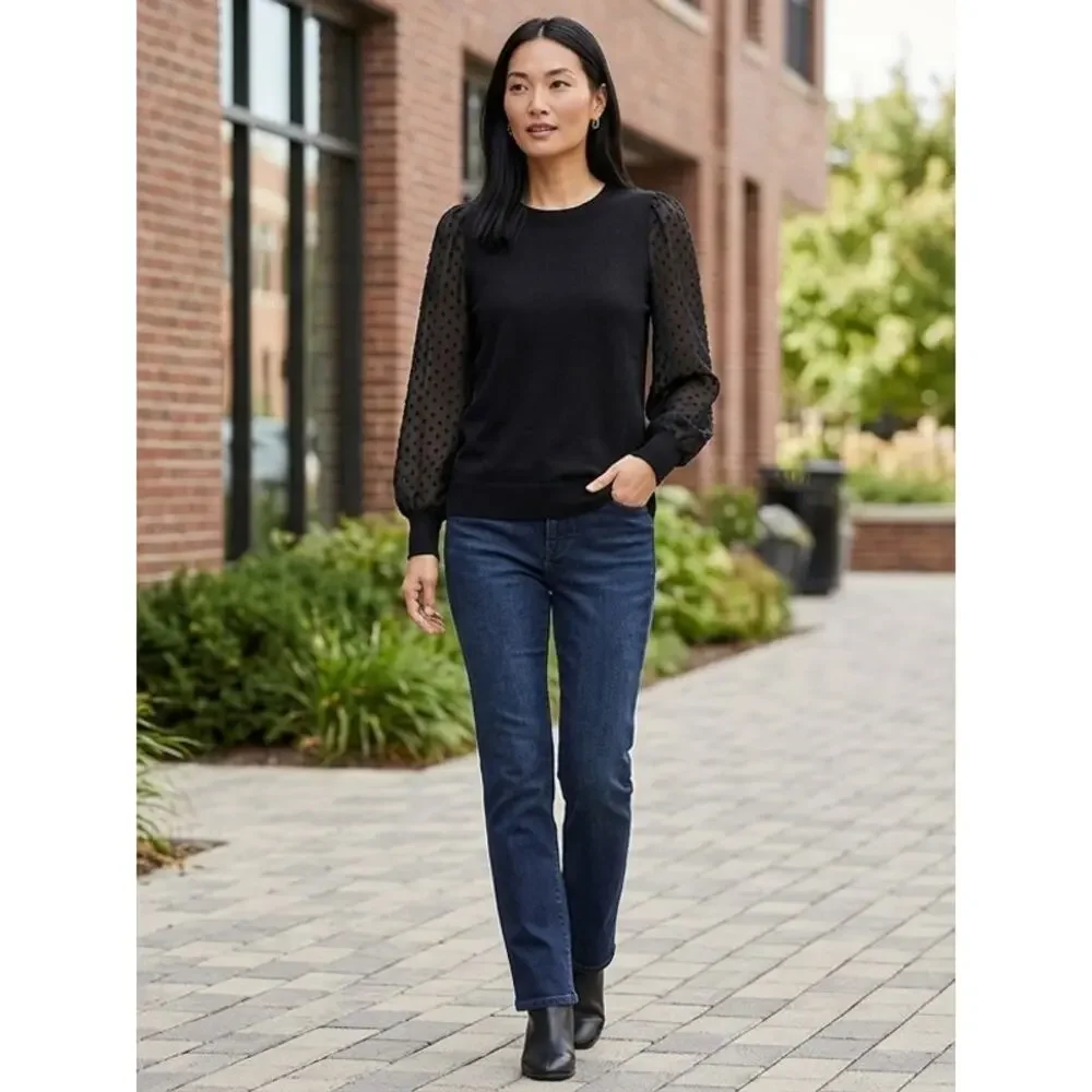 Loft Wool Blend Black Long Sleeve Top Women Size S
